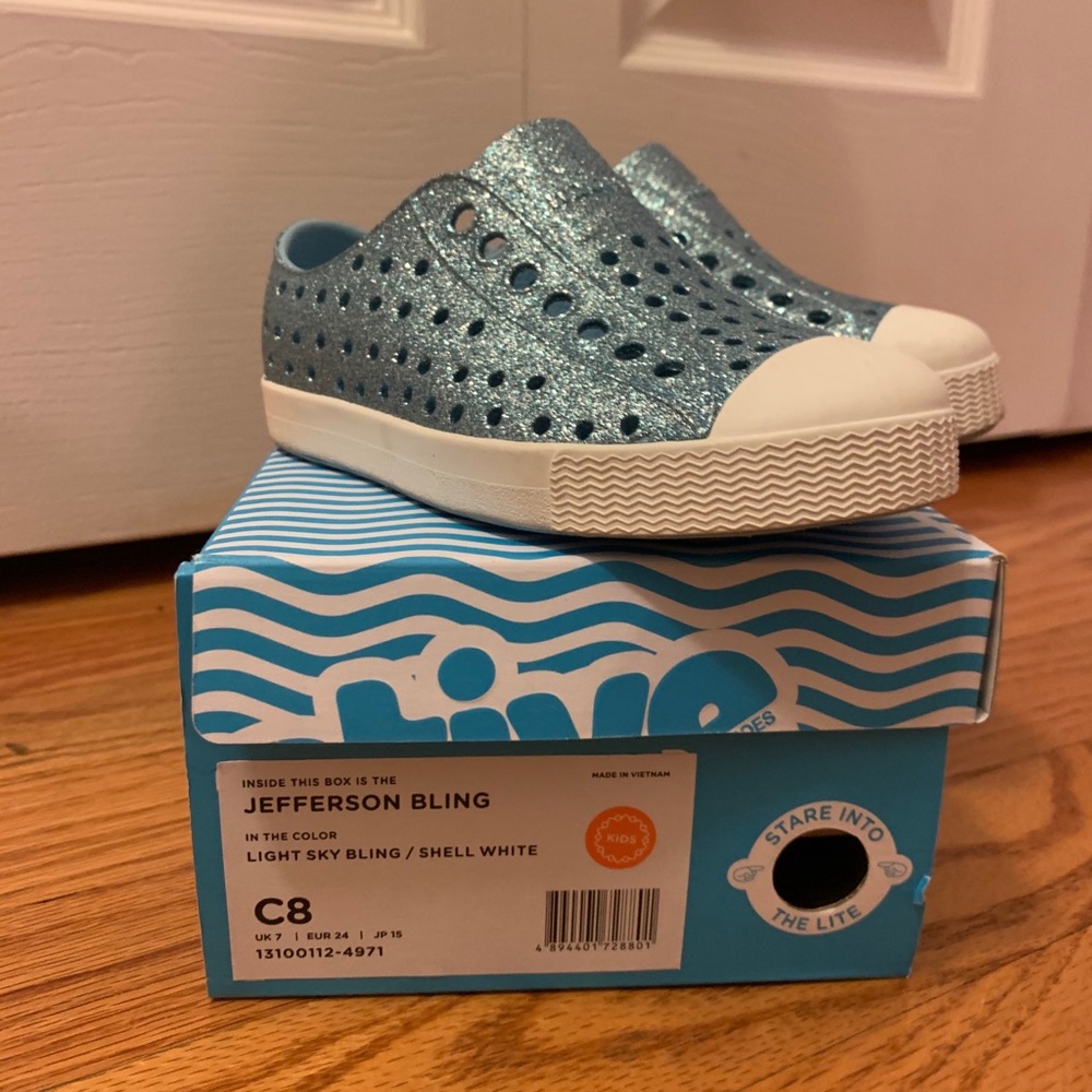 Blue Glitter Native Slip Ons